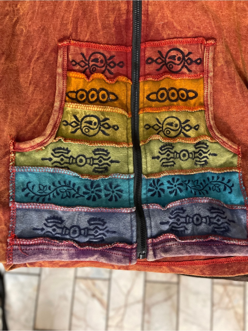 Greater Good Network Sunshine Daydream Boho Patchwork Sun Zip Up Hoodie L/XL 197 - Picture 5 of 6